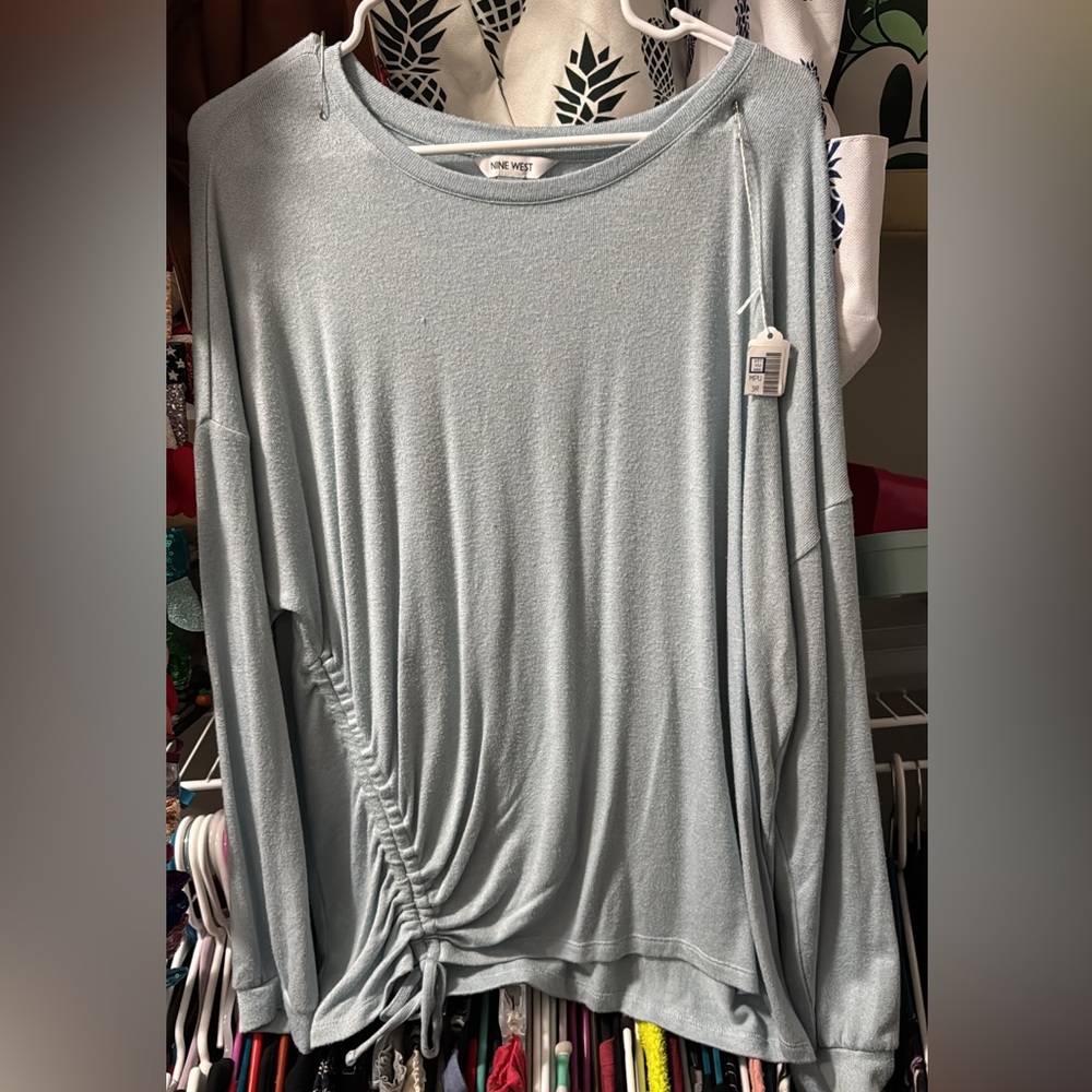Blue Ruched Long Sleeve Tunic